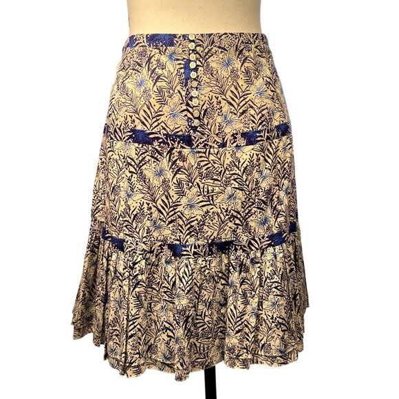 KAREN MILLEN Skirt Blue Floral Tiered Fit & Flare Sz 6 Feminine Butterfly Boho - Picture 4 of 14